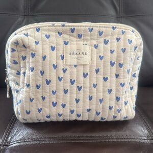Sezane Cream and Blue Heart Patterned Women's Bag